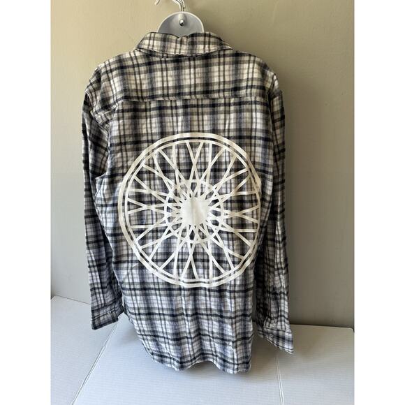 SoulCycle Cotton Yoga Wheel & Patches Flannel Button Up Shirt Top - Picture 6 of 9